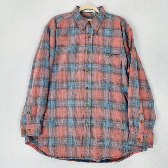 Orvis Shirt Mens XL Washed Red Blue Plaid Button Up Pocket Long Sleeve Cotton - Picture 1 of 9
